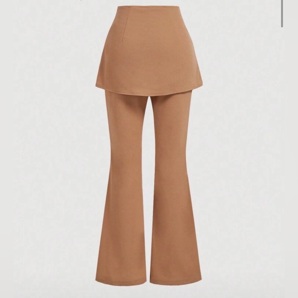 Statement Piece Camel Skirt Overlay Flare Pants High Waist Chic - Picture 3 of 5